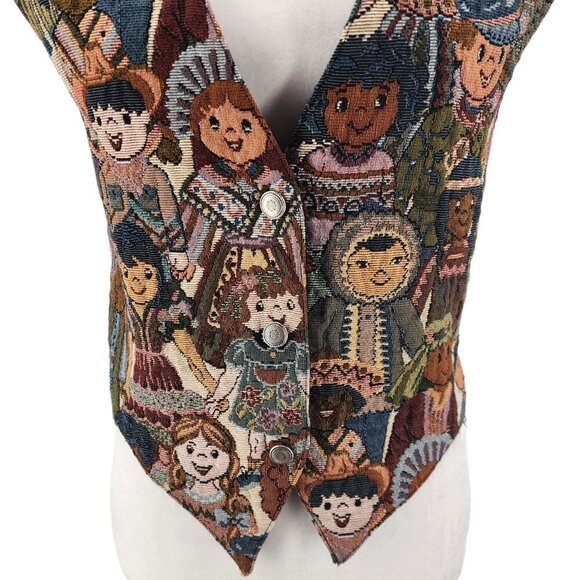 Vintage CLIO International Children Tapestry Vest Womens Petite PS - Picture 3 of 11
